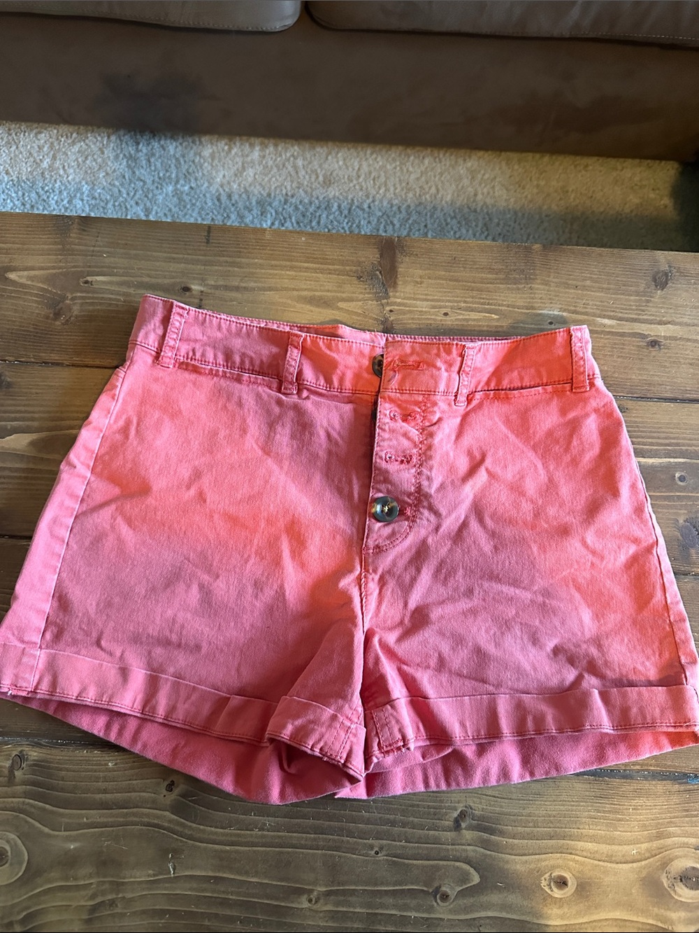 Old Navy High-Waist Button-Front Shorts in Coral